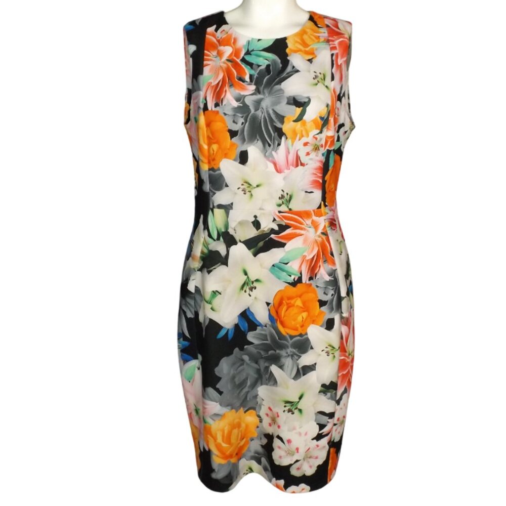 CALVIN KLEIN Dress, 12, Multicolor Floral, Sleeveless A-Line, Zips, Bold print - Picture 10 of 11